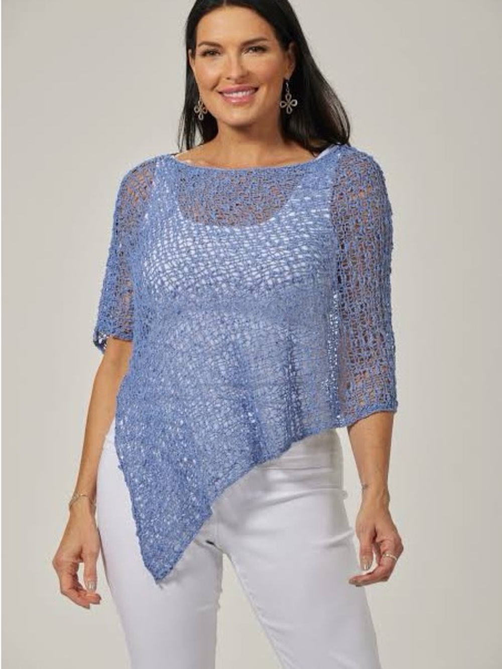 Haystacks Light Blue Open-Weave Asymmetrical Knit poncho